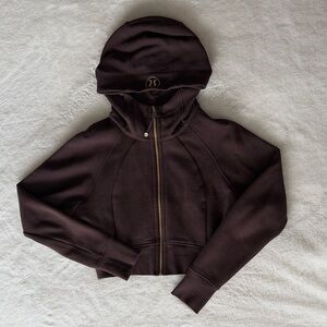 Lululemon athletica Chocolate Brown Cropped Scuba Zip-Up Jacket Gold Details